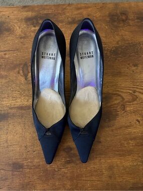 Stuart Weitzman Black Pointed Toe Satin Pumps